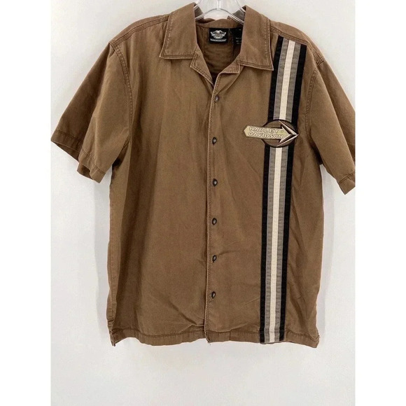 HARLEY DAVIDSON Men Short Sleeved Button Down Shirt Embroidered Dual Side Medium - Picture 4 of 13